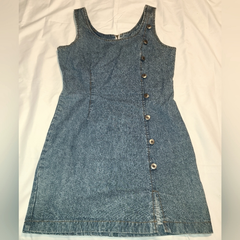 Vintage 90s Switch USA Denim Bodycon Midi Dress sz 7